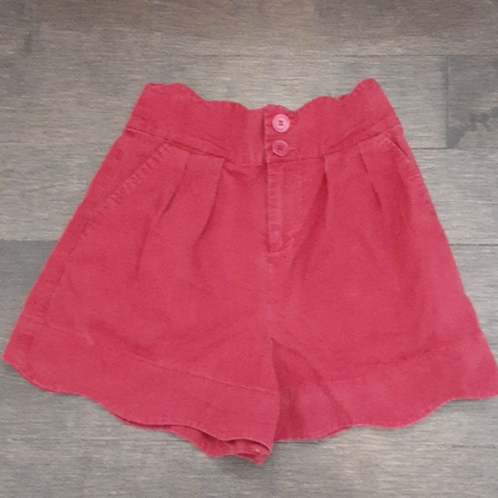 ^ Pins and Needles red stretch denim scalloped shorts
